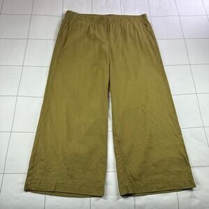 J.Jill Pants Womens Medium Green Tan Wide Leg Linen Blend Ankle Pull On Casual
